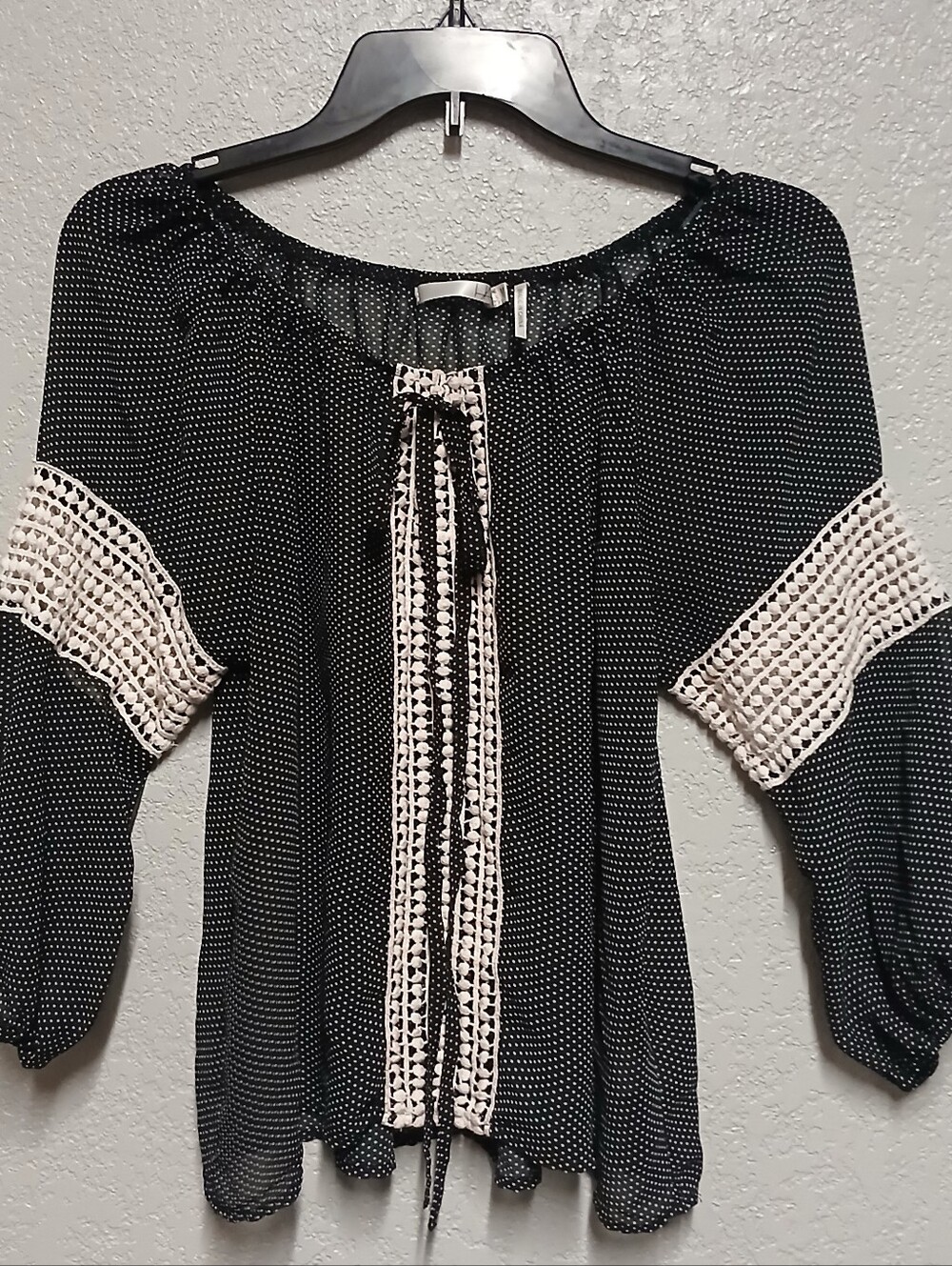 Black And White Polkadot Sheet Ls Top Size Medium
